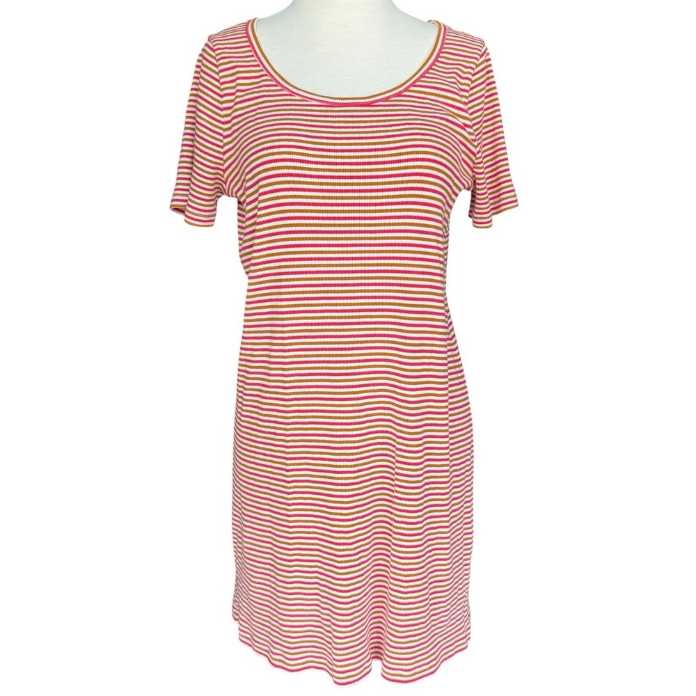 Madewell Swingy Tee Dress in Stripe Red Burnt Orange White Women's Small